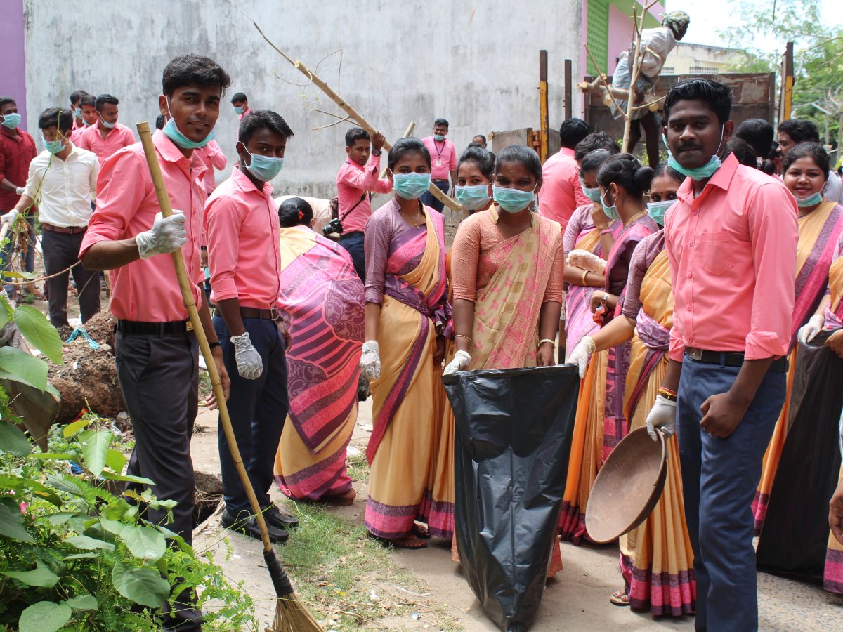 Students of Vivekanandha College of Education on a community cleanliness drive
